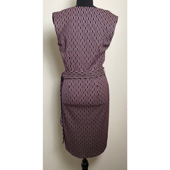 Ann Tylor Womens Belted Sheath Chain Print Midi Dress Burgundy 4P Boardroom Chic - Picture 4 of 14